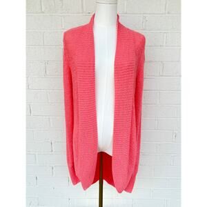 Lilly Pulitzer Melon Shrimp Coral Open Weave Long Cardigan Large Beachy Preppy